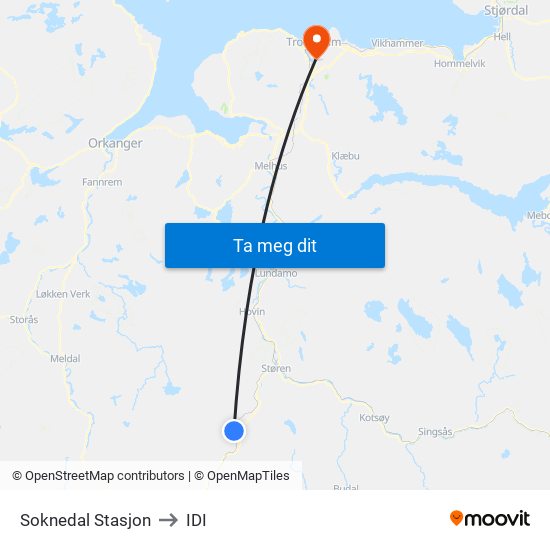 Soknedal Stasjon to IDI map