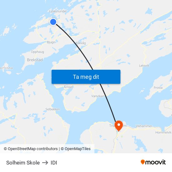 Solheim Skole to IDI map