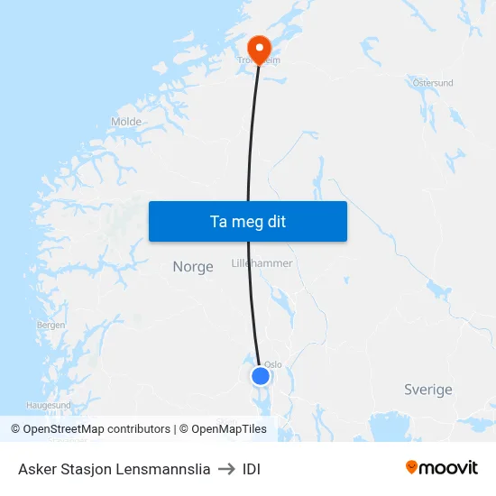 Asker Stasjon Lensmannslia to IDI map