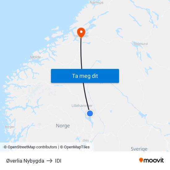 Øverlia Nybygda to IDI map