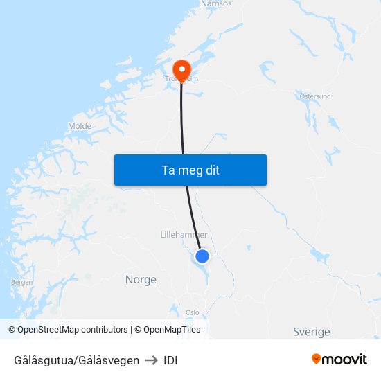 Gålåsgutua/Gålåsvegen to IDI map