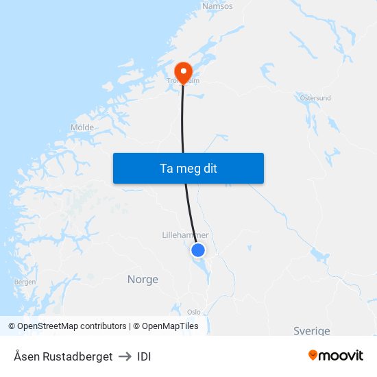Åsen Rustadberget to IDI map