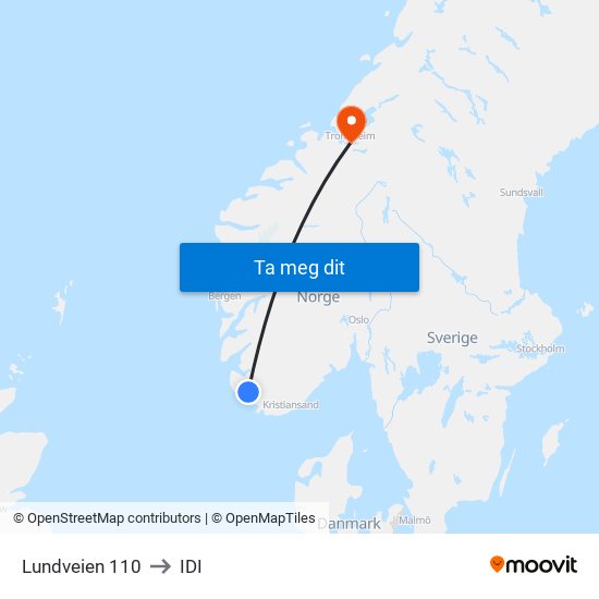 Lundveien 110 to IDI map