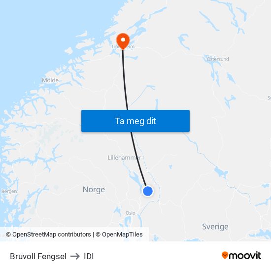 Bruvoll Fengsel to IDI map