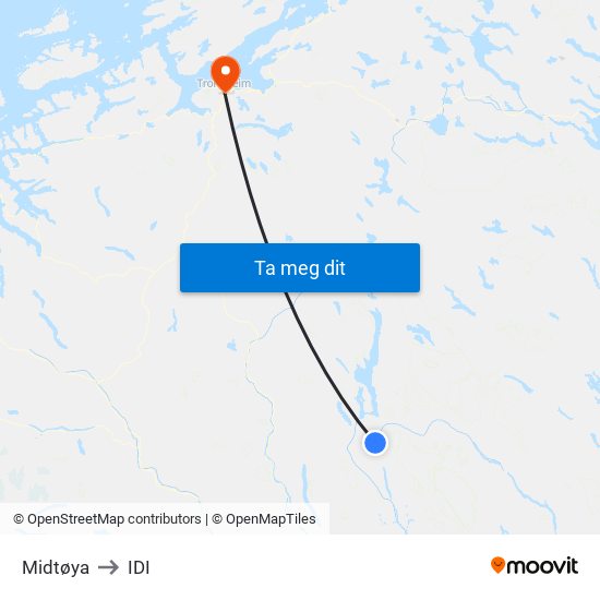 Midtøya to IDI map
