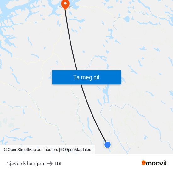Gjevaldshaugen to IDI map