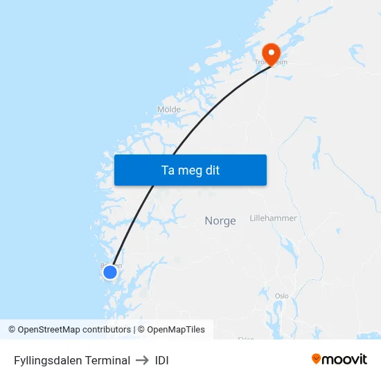 Fyllingsdalen Terminal to IDI map
