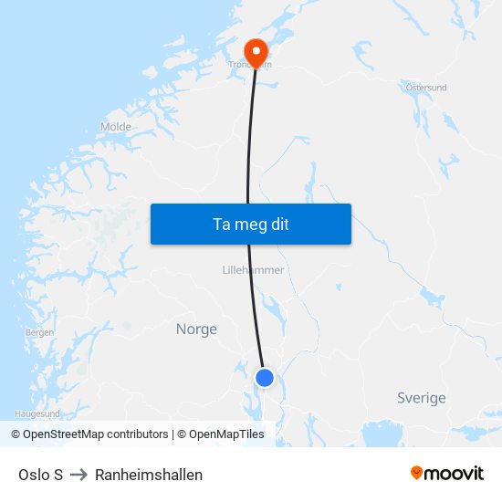 Oslo S to Ranheimshallen map
