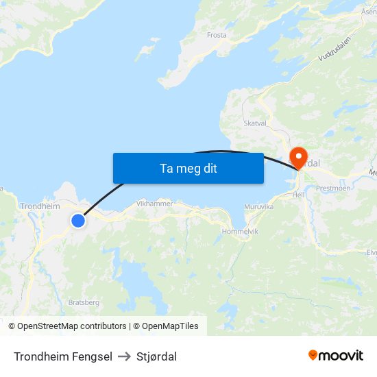 Trondheim Fengsel to Stjørdal map