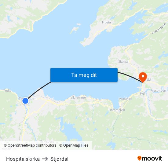 Hospitalskirka to Stjørdal map