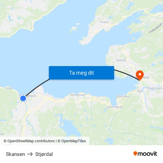 Skansen to Stjørdal map