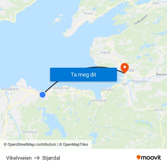 Vikelvveien to Stjørdal map