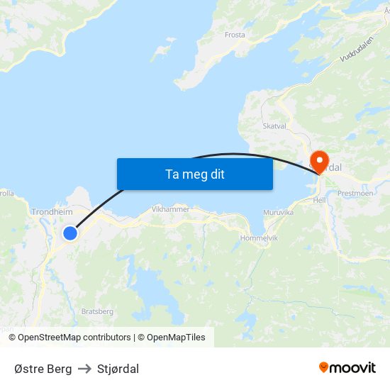 Østre Berg to Stjørdal map