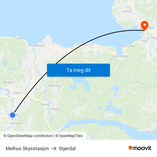 Melhus Skysstasjon to Stjørdal map