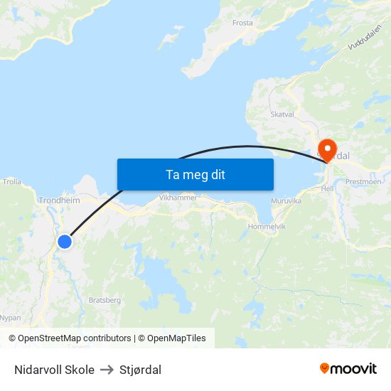 Nidarvoll Skole to Stjørdal map