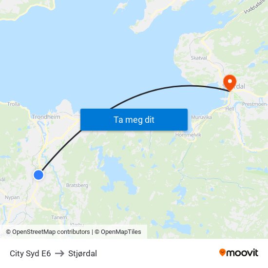 City Syd E6 to Stjørdal map