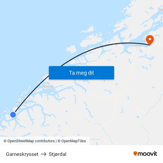 Garneskrysset to Stjørdal map