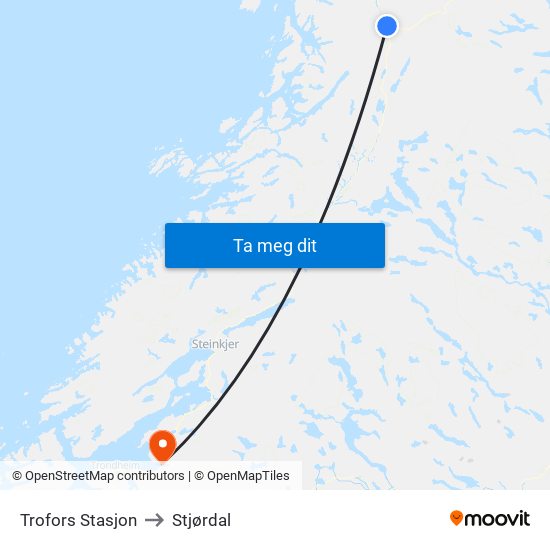 Trofors Stasjon to Stjørdal map