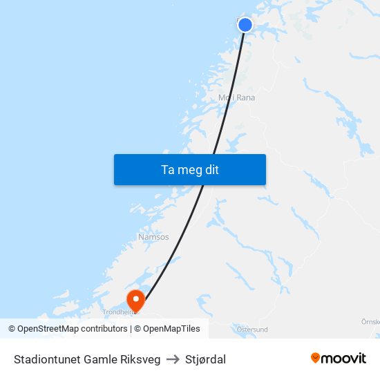 Stadiontunet Gamle Riksveg to Stjørdal map