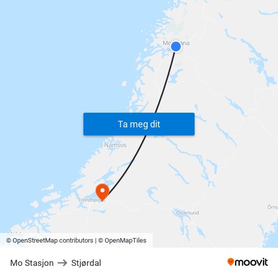 Mo Stasjon to Stjørdal map