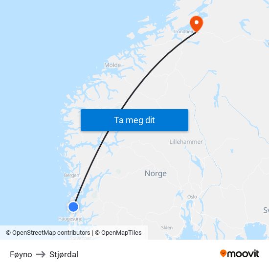 Føyno to Stjørdal map