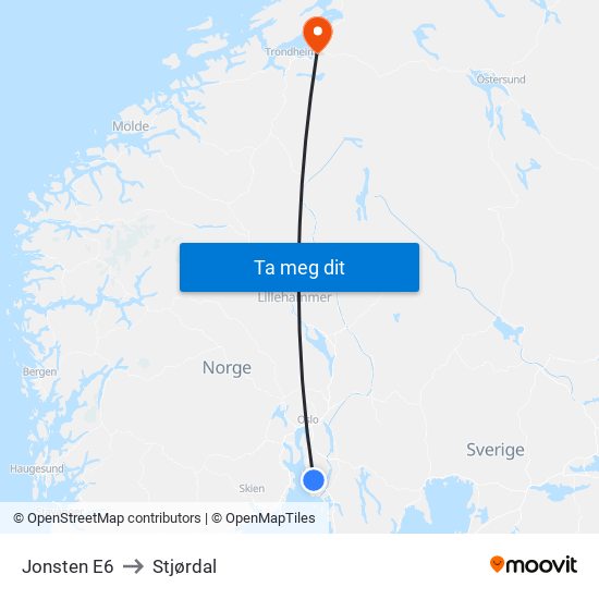 Jonsten E6 to Stjørdal map