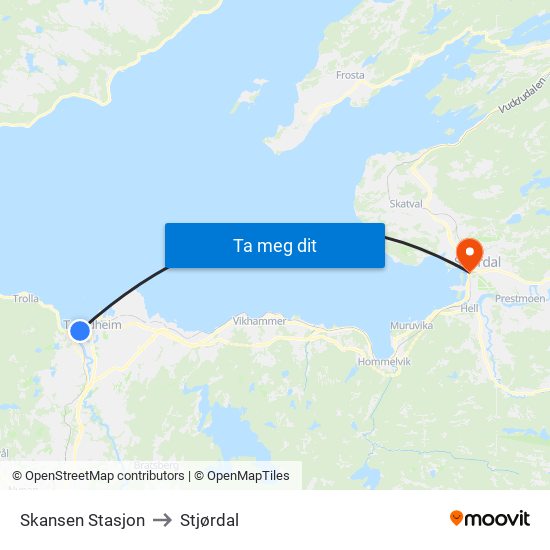 Skansen Stasjon to Stjørdal map