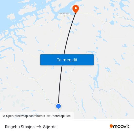 Ringebu Stasjon to Stjørdal map