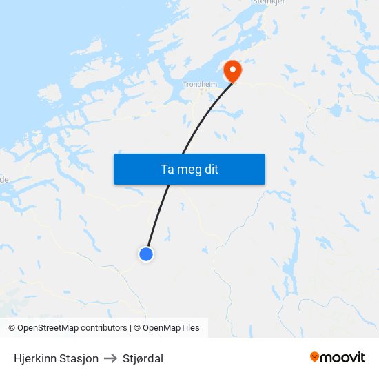 Hjerkinn Stasjon to Stjørdal map