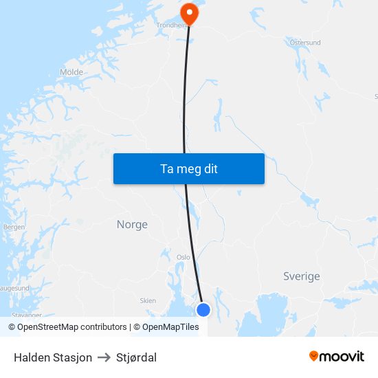 Halden Stasjon to Stjørdal map
