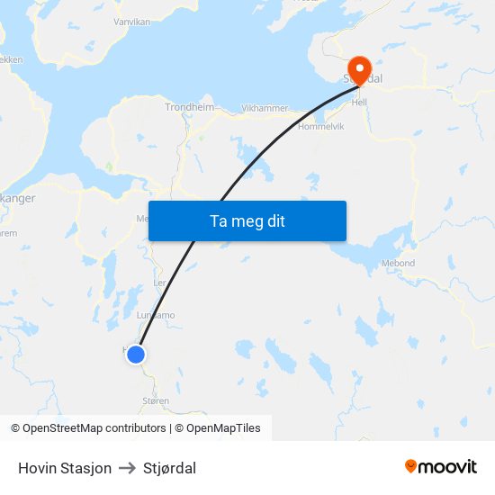 Hovin Stasjon to Stjørdal map