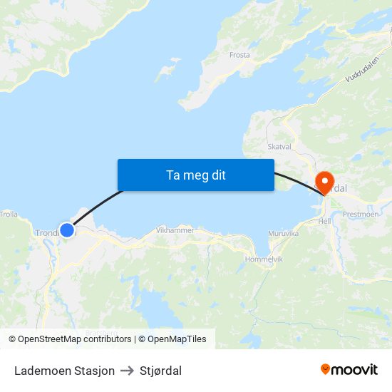 Lademoen Stasjon to Stjørdal map