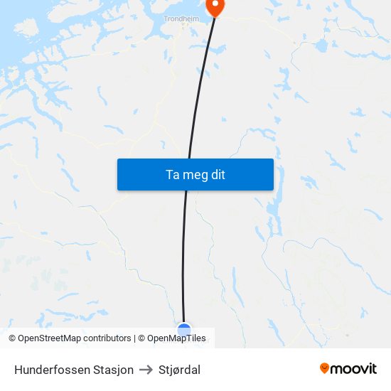 Hunderfossen Stasjon to Stjørdal map