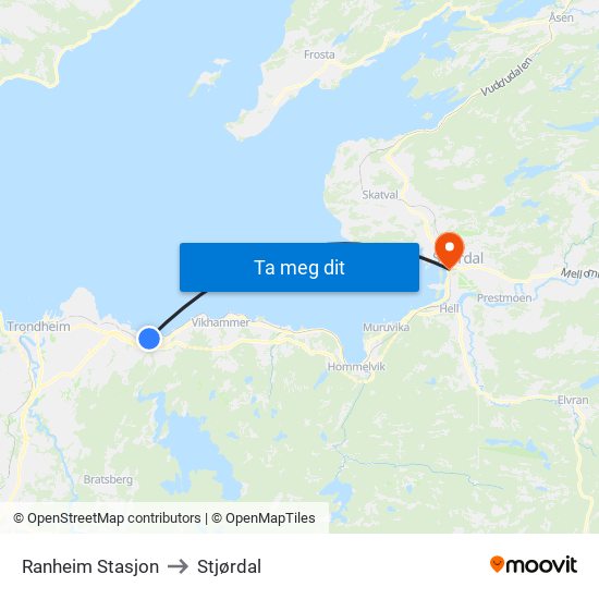 Ranheim Stasjon to Stjørdal map