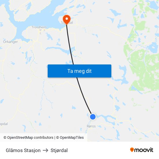 Glåmos Stasjon to Stjørdal map