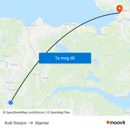 Kvål Stasjon to Stjørdal map