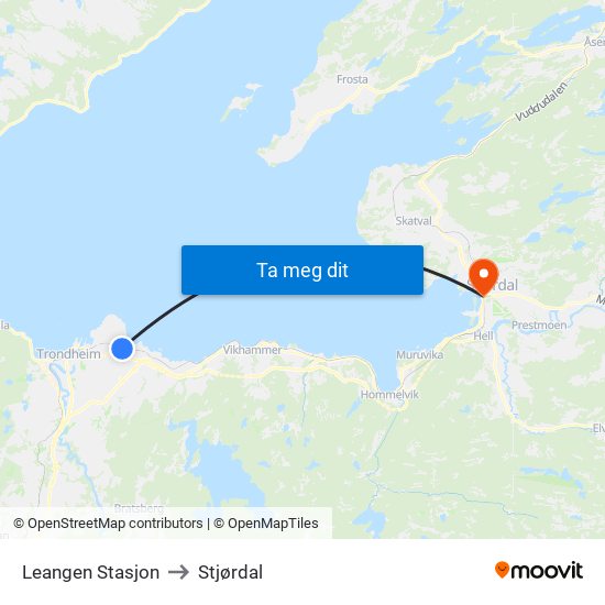 Leangen Stasjon to Stjørdal map