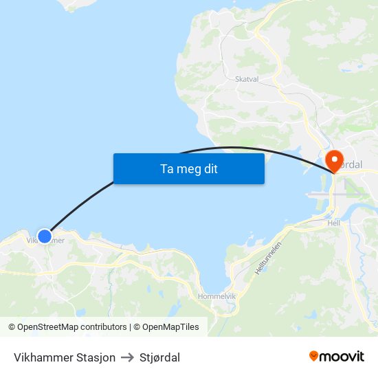 Vikhammer Stasjon to Stjørdal map