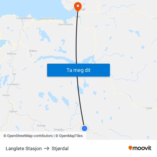 Langlete Stasjon to Stjørdal map