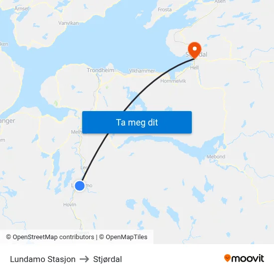 Lundamo Stasjon to Stjørdal map