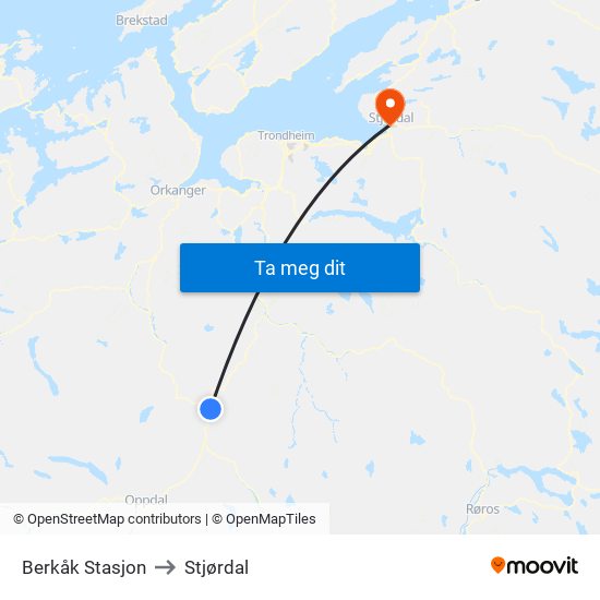 Berkåk Stasjon to Stjørdal map