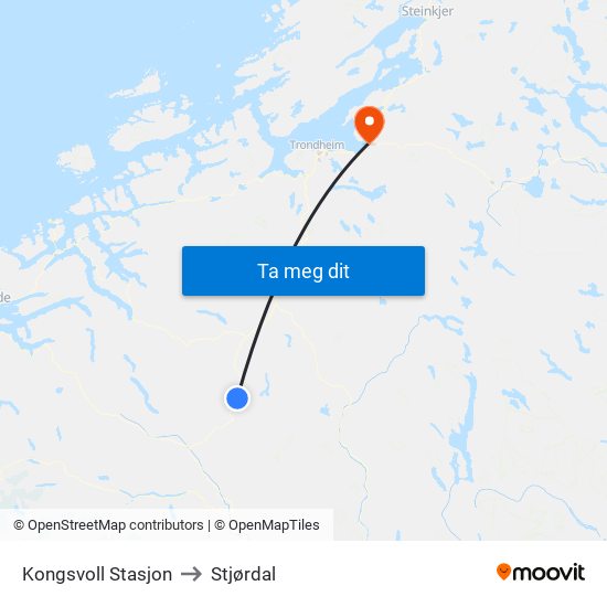 Kongsvoll Stasjon to Stjørdal map