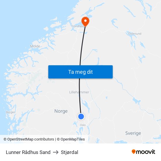 Lunner Rådhus Sand to Stjørdal map