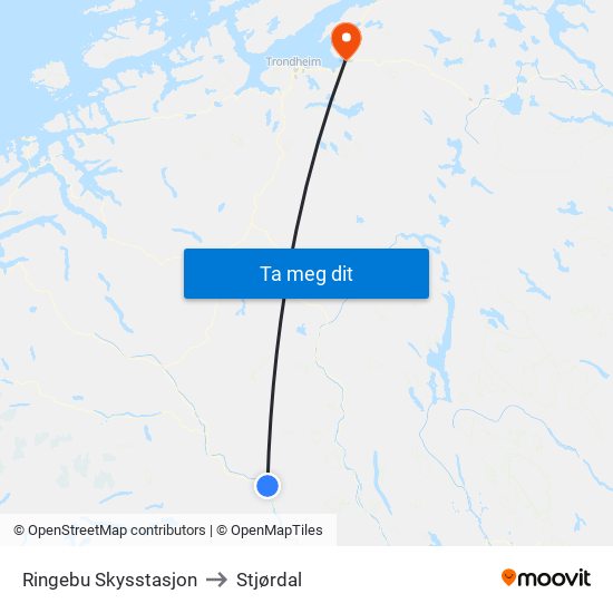 Ringebu Skysstasjon to Stjørdal map