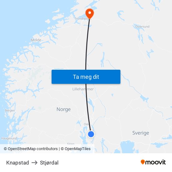 Knapstad to Stjørdal map