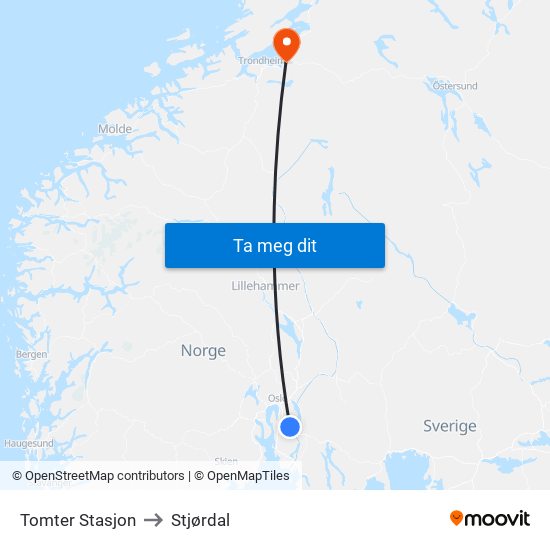 Tomter Stasjon to Stjørdal map