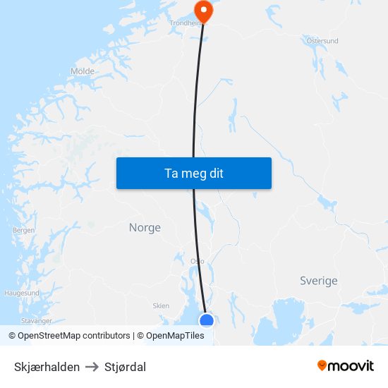 Skjærhalden to Stjørdal map