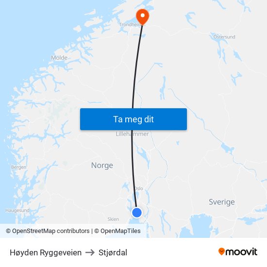 Høyden Ryggeveien to Stjørdal map