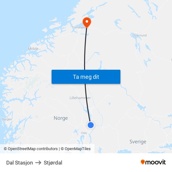 Dal Stasjon to Stjørdal map