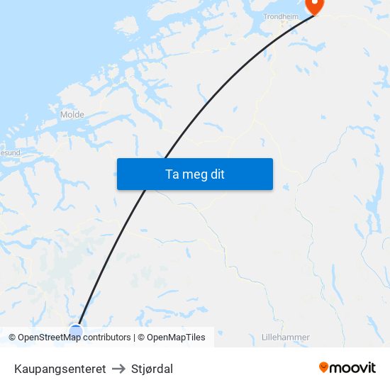 Kaupangsenteret to Stjørdal map